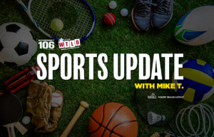"Sports Update with Mike T." with various sports equipment